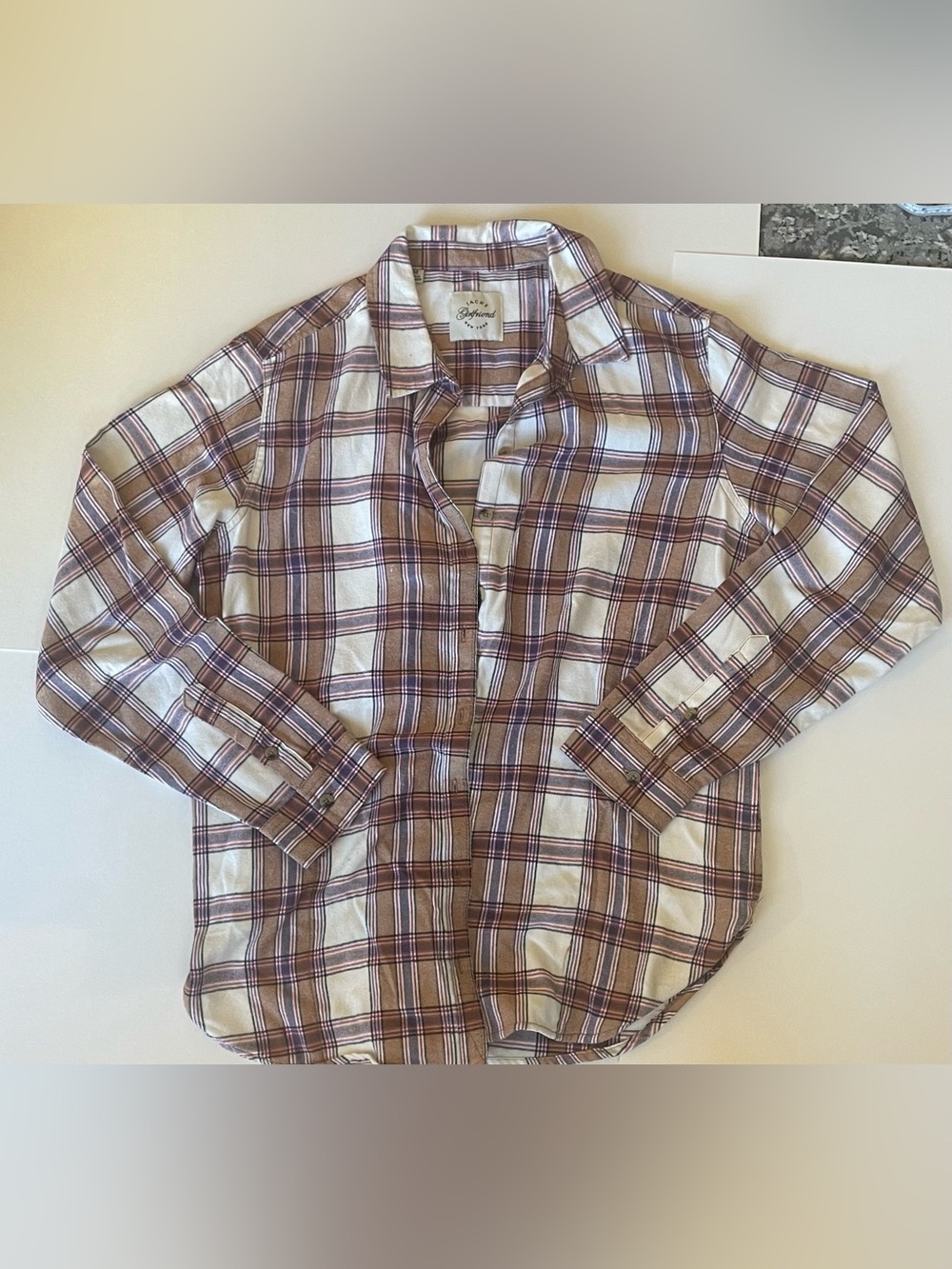 Jachs Girlfriend Men's Soft Button-Down Shirt in Cream and Brown Plaid